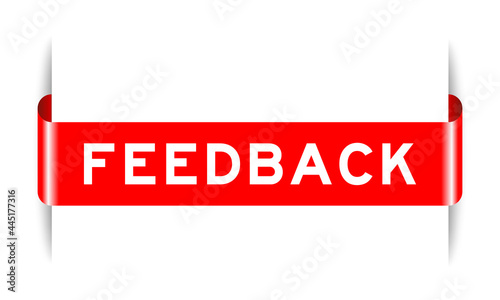 Red color inserted label banner with word feedback on white background