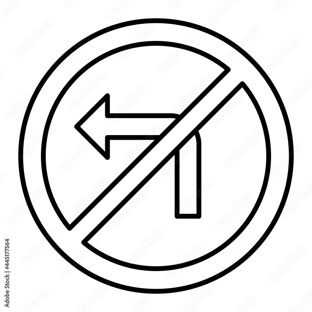 Vector No Left Turn Outline Icon Design Vector No Left Turn Outline Icon Design