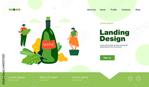 Happy couple producing natural wine isolated flat vector illustration. Cartoon male and female characters growing vines of organic grapes. Alcohol and wine production concept