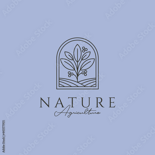 nature tree line logo vector symbol illustration design, line art tree logo design