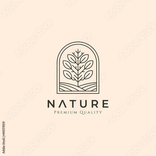 minimalist tree landscape logo vector symbol illustration design, line art nature logo design