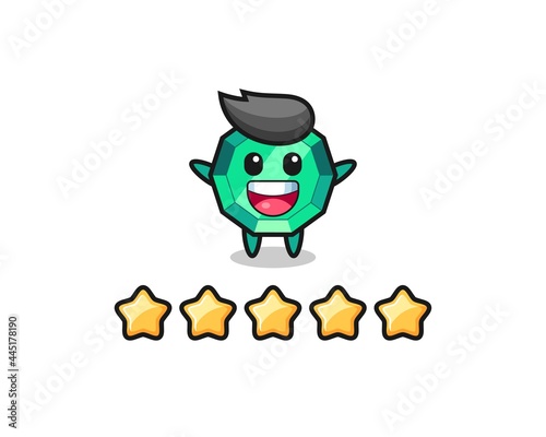 the illustration of customer best rating, emerald gemstone cute character with 5 stars © heriyusuf