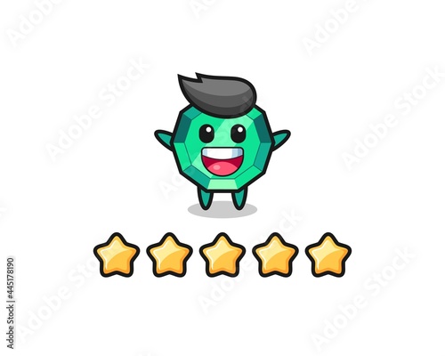 the illustration of customer best rating, emerald gemstone cute character with 5 stars