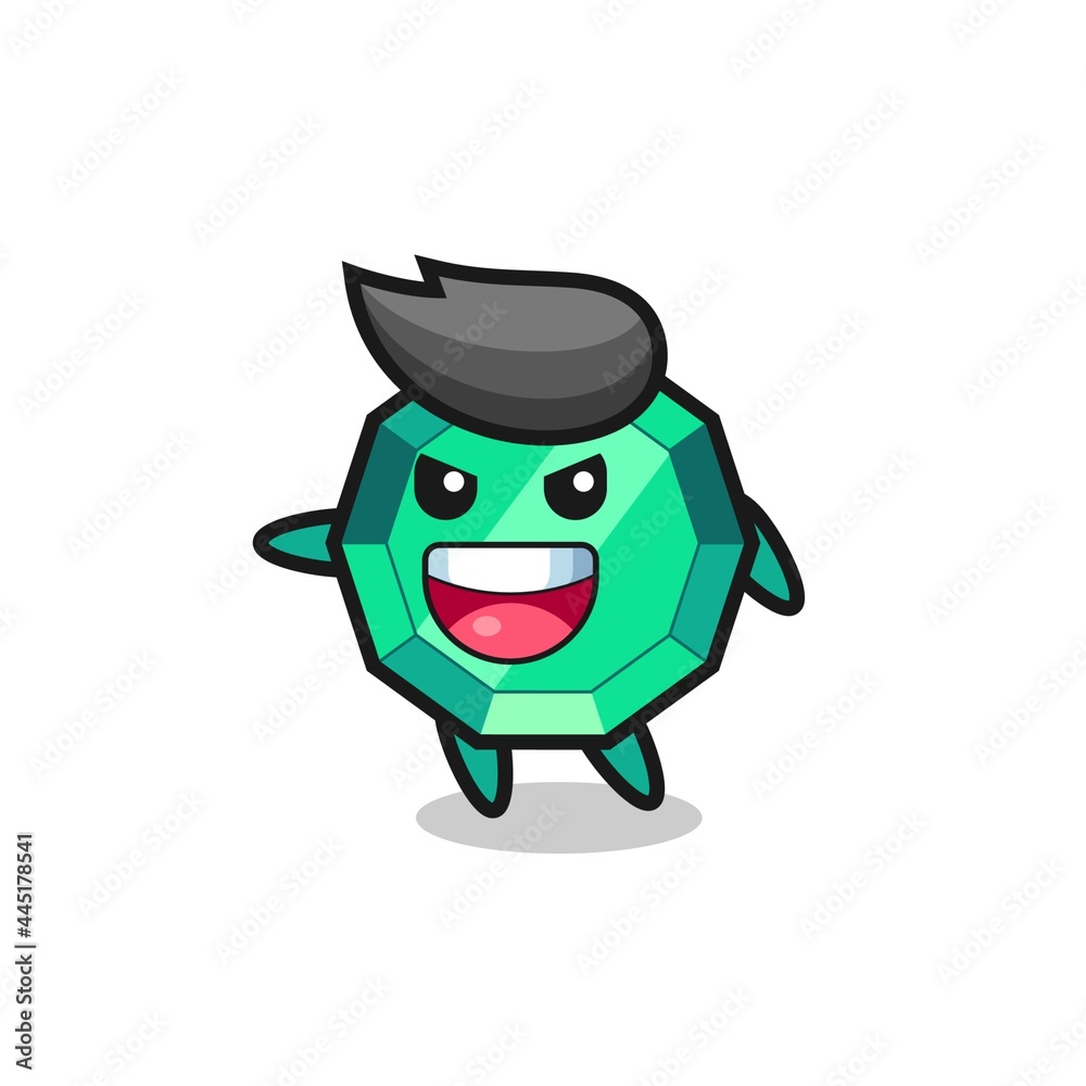 emerald gemstone cartoon with very excited pose