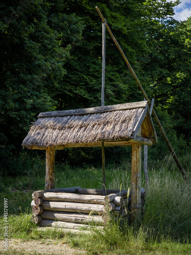 A vintage wooden well. Bedkowice Archeological Reserve, Sobotka, Poland. photo