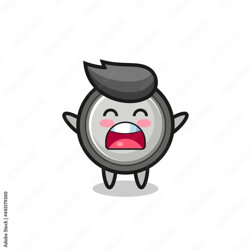 cute button cell mascot with a yawn expression cute button cell mascot with a yawn expression