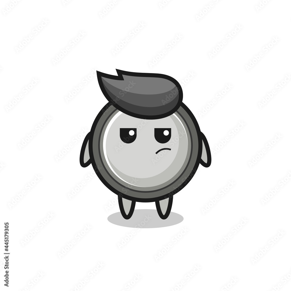 cute button cell character with suspicious expression