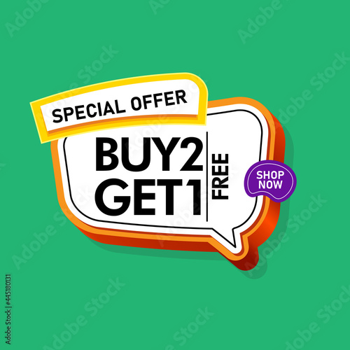 3d render of buy 2 get 1 in green blackground eps 10