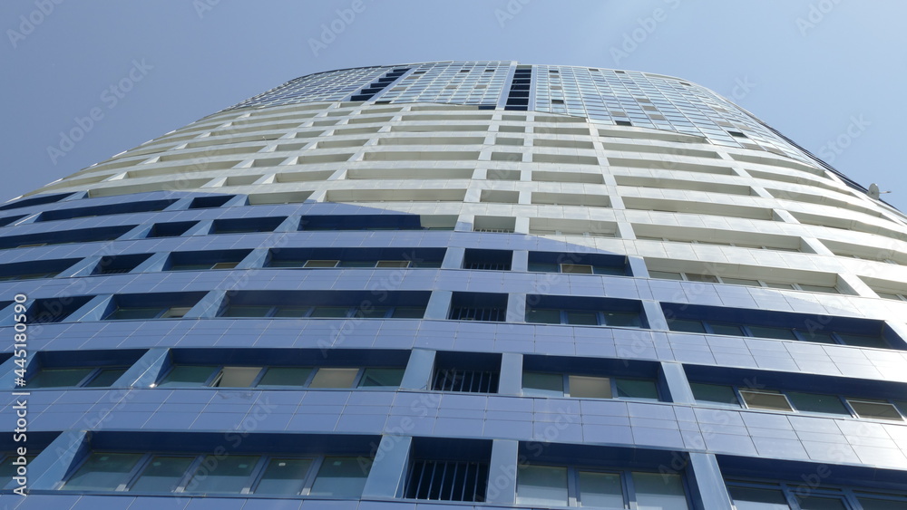 Krasnodar, Russia, 07/14/2021, High-rise office building on the Kuban river embankment