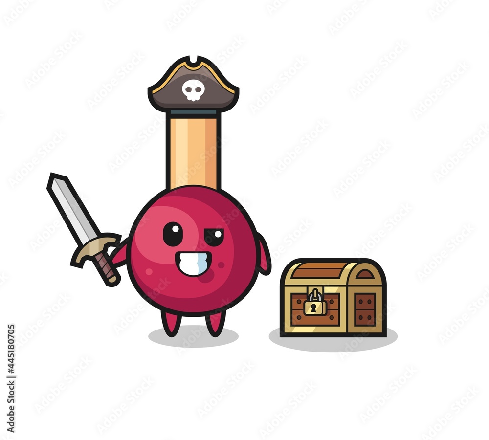 the matches pirate character holding sword beside a treasure box