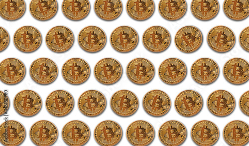 Bitcoin golden cryptocurrency coin background. 3D Rendering