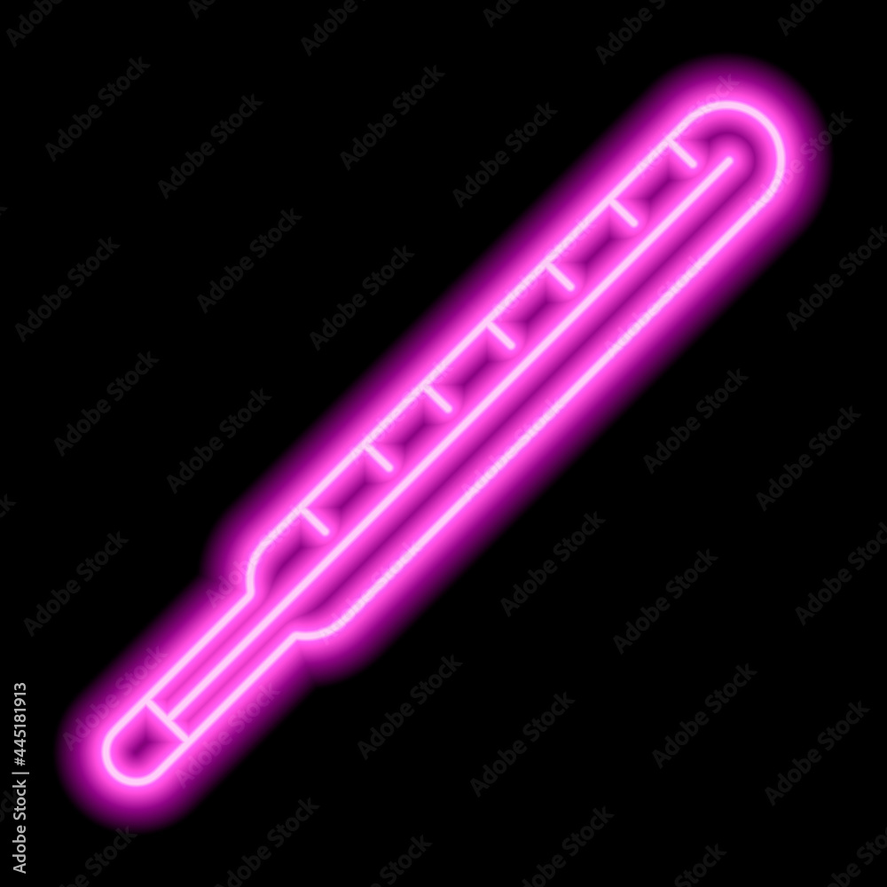 Neon pink contour of the thermometer on a black background. Medicine, healthcare. temperature Neon pink contour of the thermometer on a black background. Medicine, healthcare. temperature