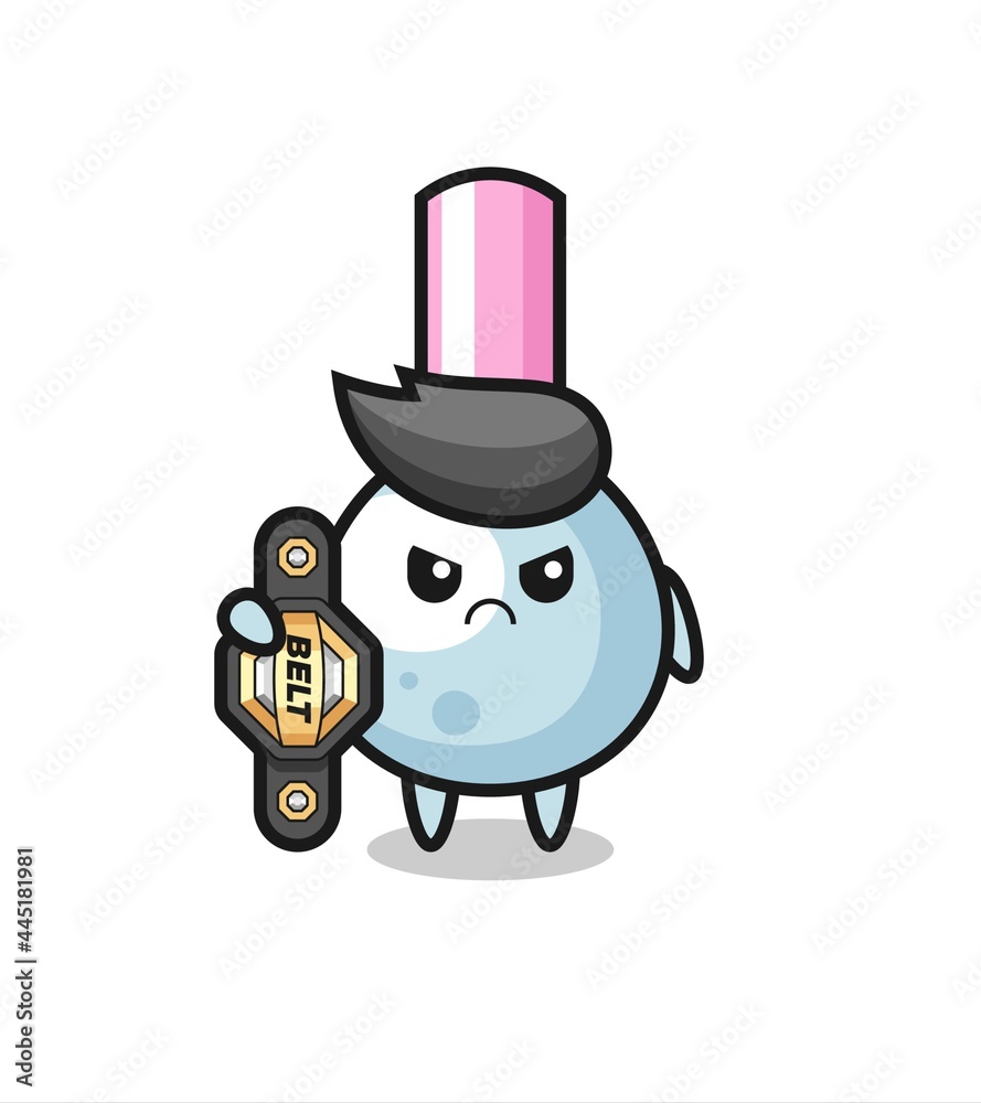 cotton bud mascot character as a MMA fighter with the champion belt