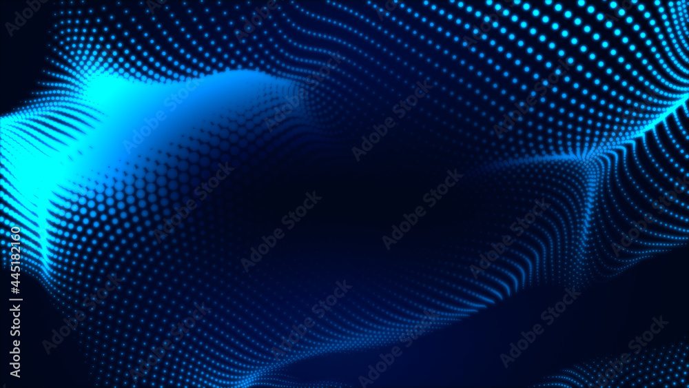 Dot white blue wave light screen gradient texture background. Abstract  technology big data digital background. 3d rendering.