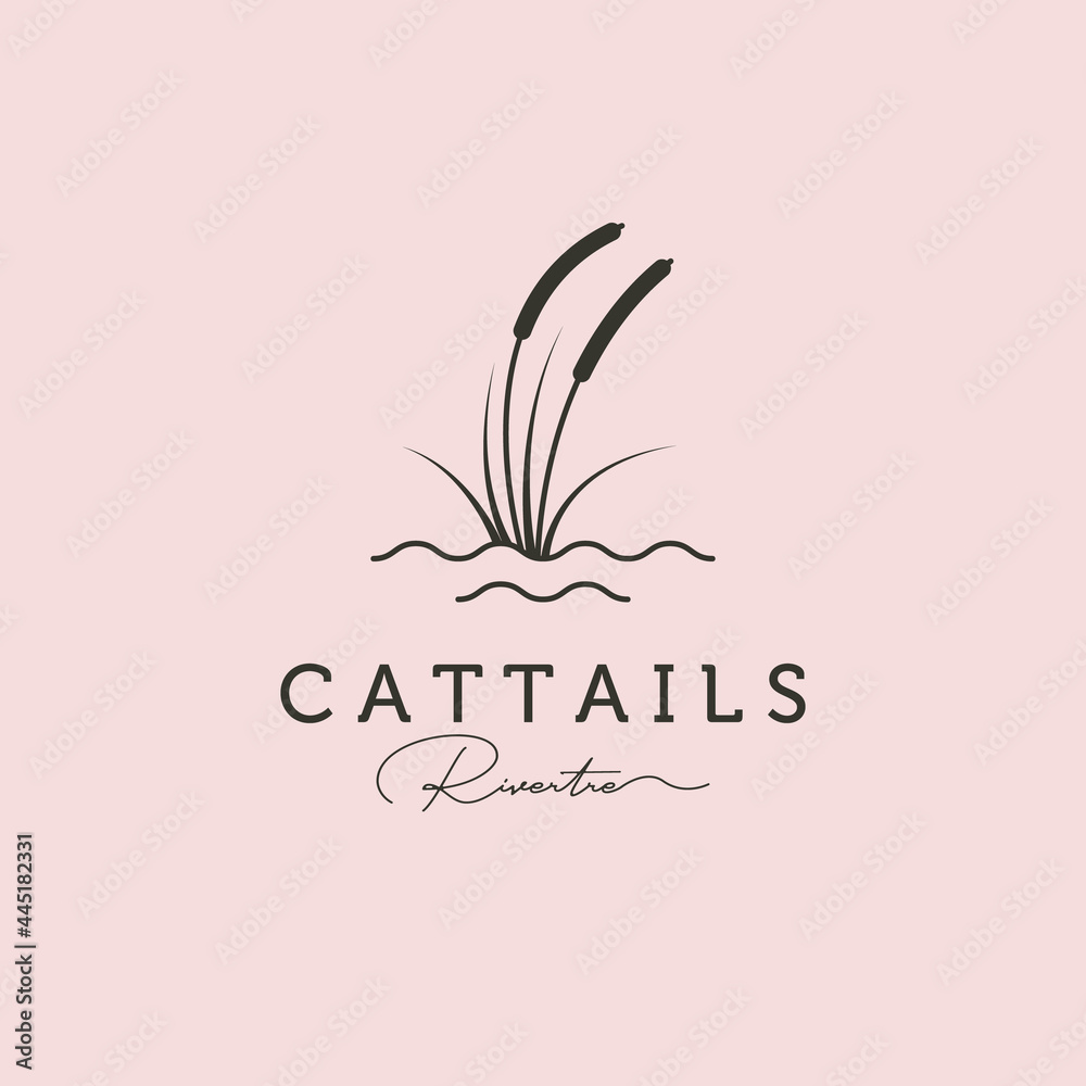 reed or cattail minimal logo vector illustration design with water symbol