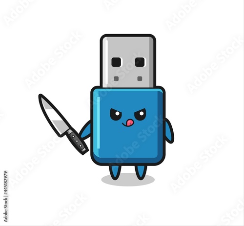 cute flash drive usb mascot as a psychopath holding a knife
