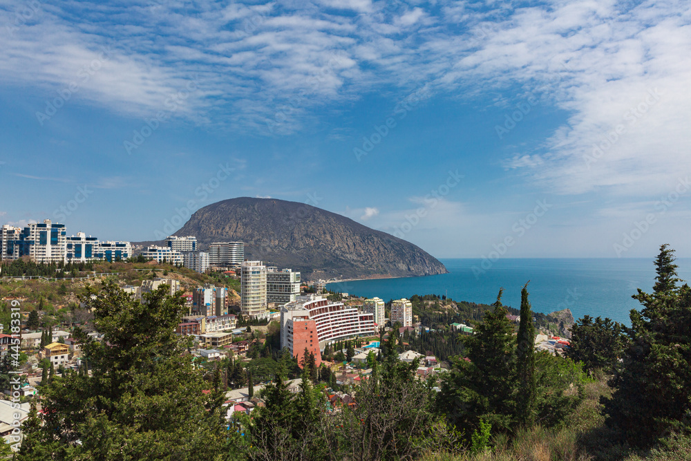 View to the Gurzuf from the Bolgatura rock. Crimea, Gurzuf