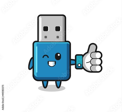 cute flash drive usb with social media thumbs up symbol