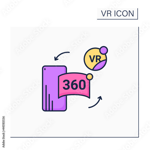 Vr in cell phone color icon. Virtual reality application on telephone. Special app helps immerse into 3d world.Modern technology concept. Isolated vector illustration