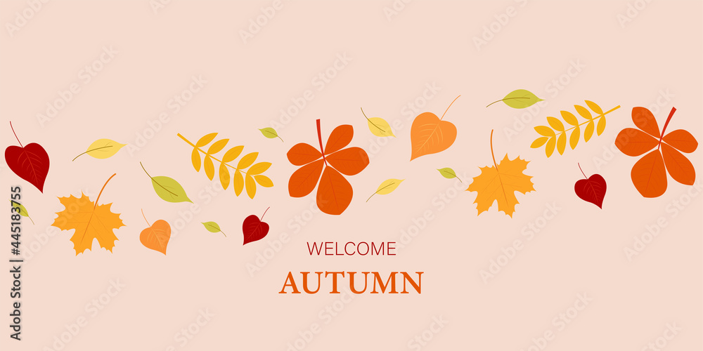 Welcome autumn. autumn background with leaves. Vector graphics