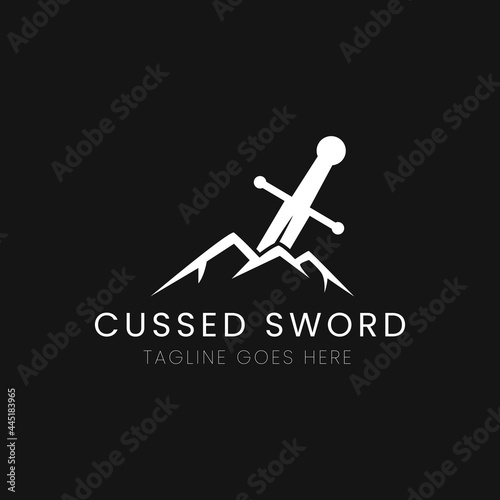 Sword Installed In Stone, Cursed Sword Vector Illustration, Perfect For Various Business Logos