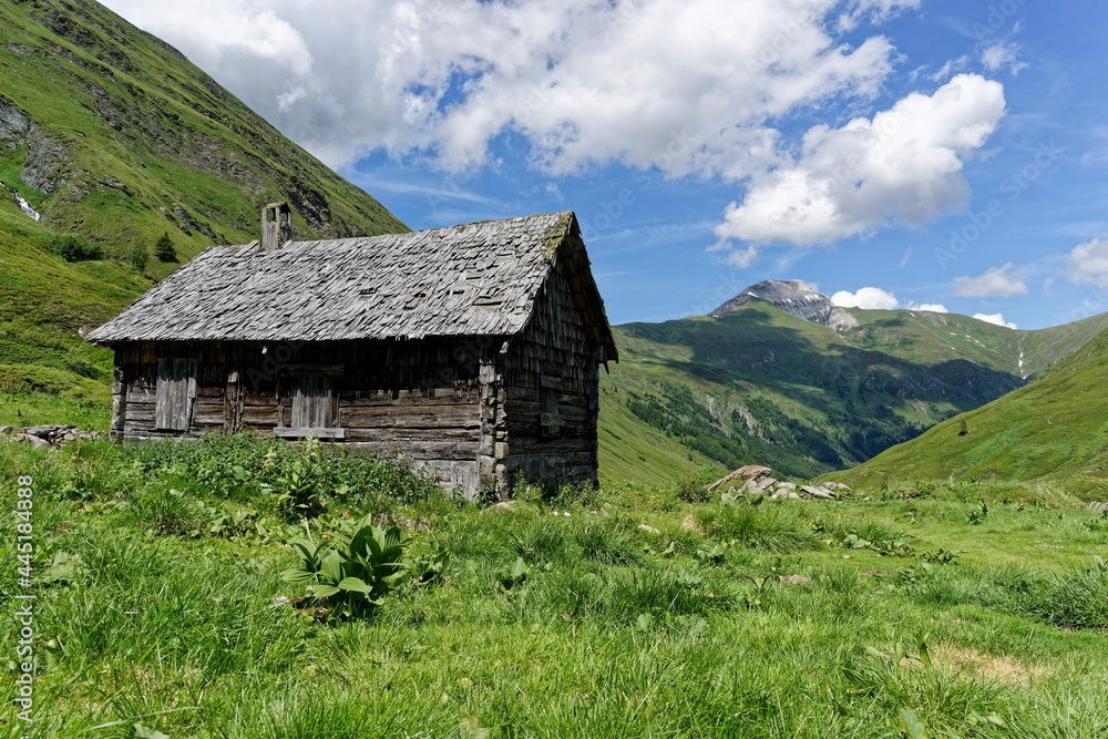 old mystical wooden shed in the austrian mountains