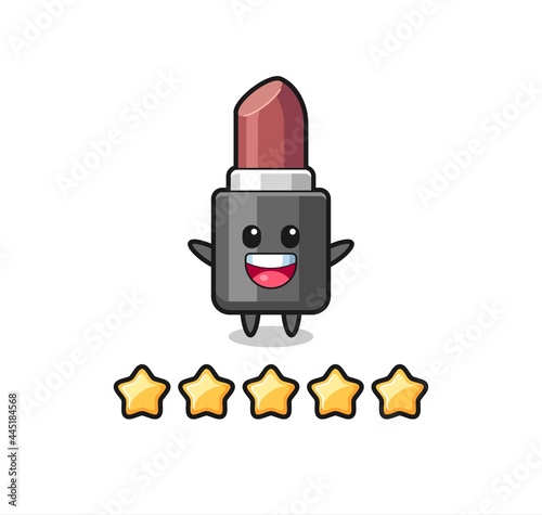 the illustration of customer best rating, lipstick cute character with 5 stars