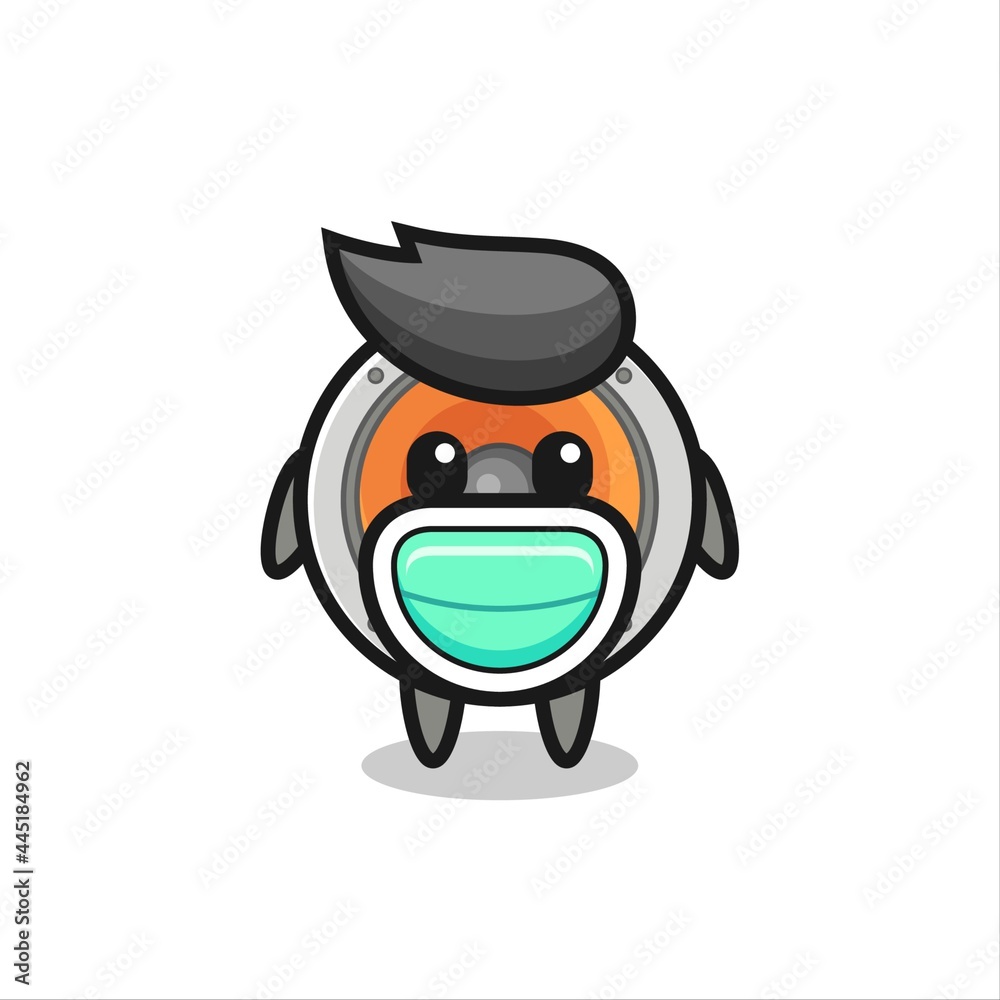 cute loudspeaker cartoon wearing a mask