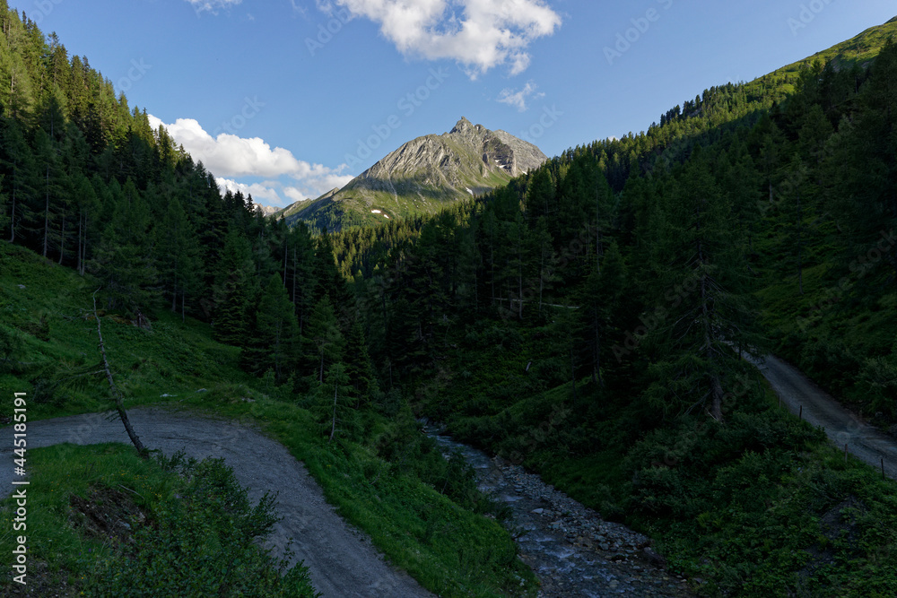 austrian mountain vally during sunset
