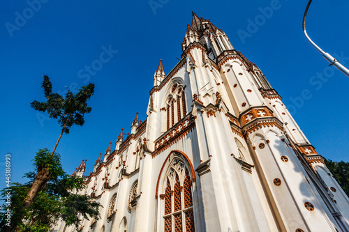 Facade of the Our Lady of Lourdes church in Trichy, Tamil Nadu, India photo