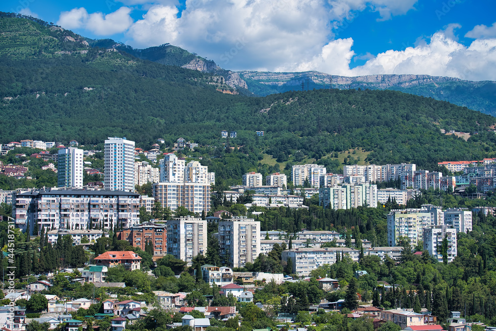 City landscape with a view of the buildings of Yalta, Crimea