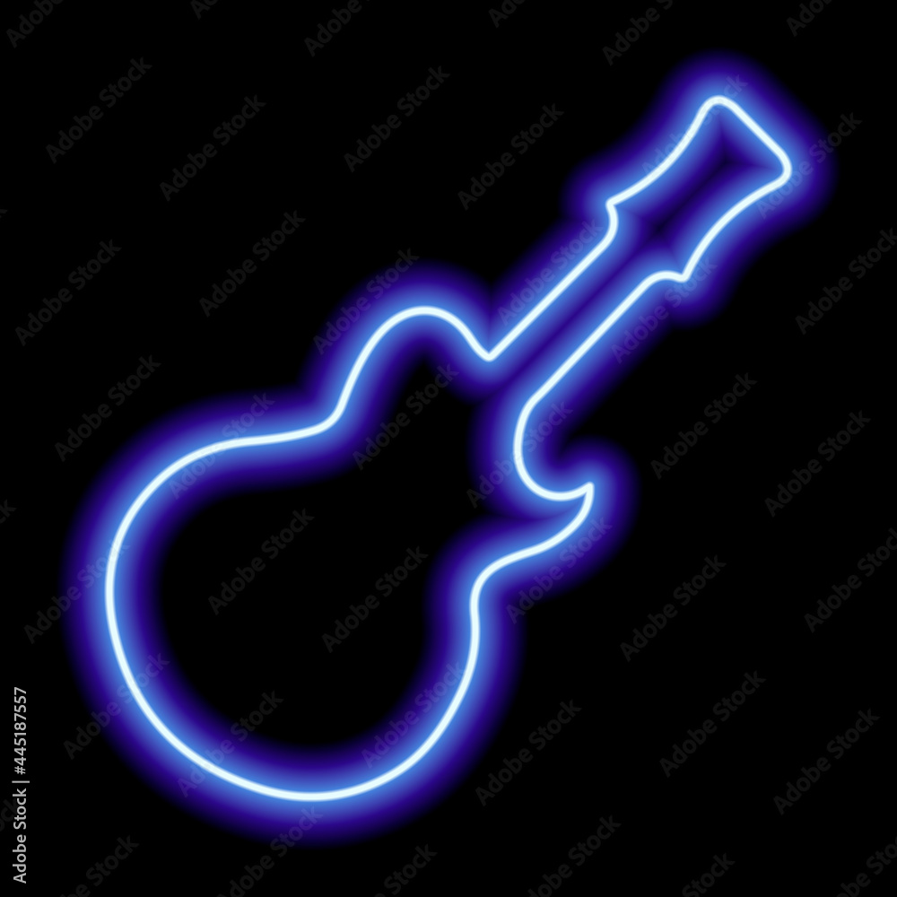 Simple blue neon guitar silhouette on a black background Simple blue neon guitar silhouette on a black background