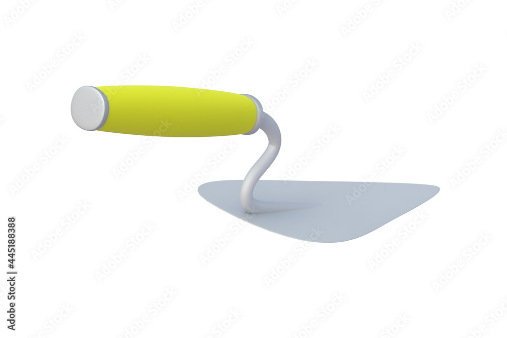 One metal trowel with yellow handle isolated on white background. 3d render One metal trowel with yellow handle isolated on white background. 3d render