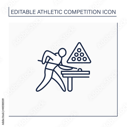 Snooker line icon. Cue sport. Billiard louse game. Player score all balls with cue at hole.Athletic competition concept. Isolated vector illustration. Editable stroke