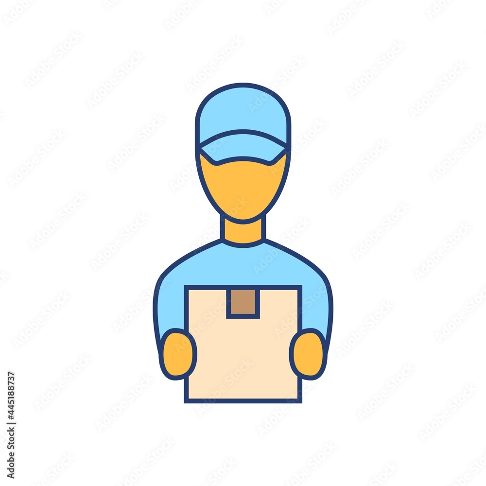 Courier flat line icon on white background. Safety delivery Courier flat line icon on white background. Safety delivery