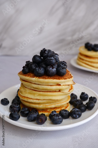 Pancakes with blueberries. Berries. American pancakes.
