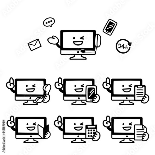 パソコンのキャラクターのお問い合わせに関する表情セット