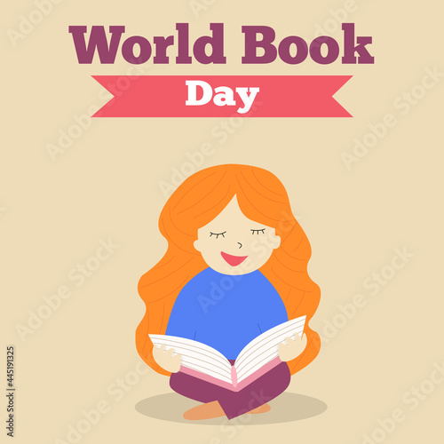 Woman sitting with a book. World Book Reading Day vector illustration