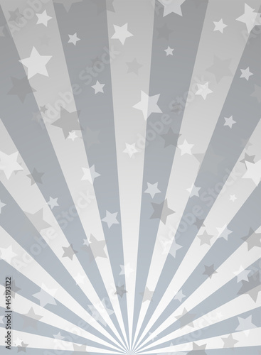 Sunlight vertical background. Shining silver grey color burst background with stars or fireworks.