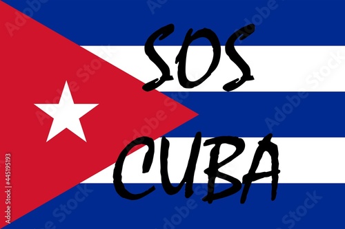 Cuban flag with SOS Morse code text to represent the help Cuban people are asking for in Cuba.