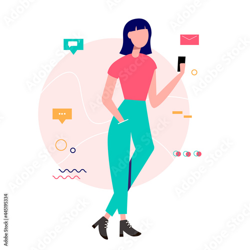 Young woman with a smartphone illustration. Modern design in a flat style.