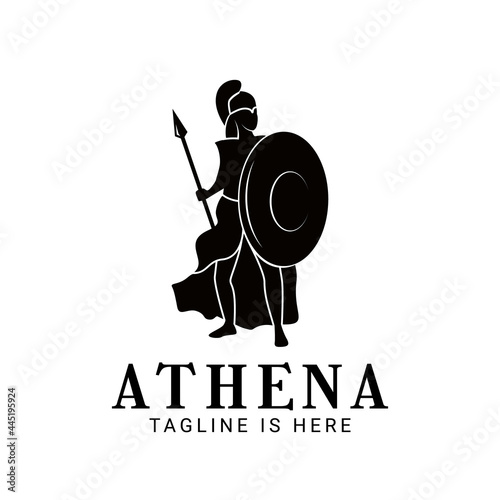 Obraz na płótnie Premium Silhouette of Athena the goddess with shield and spear, the beauty Greek