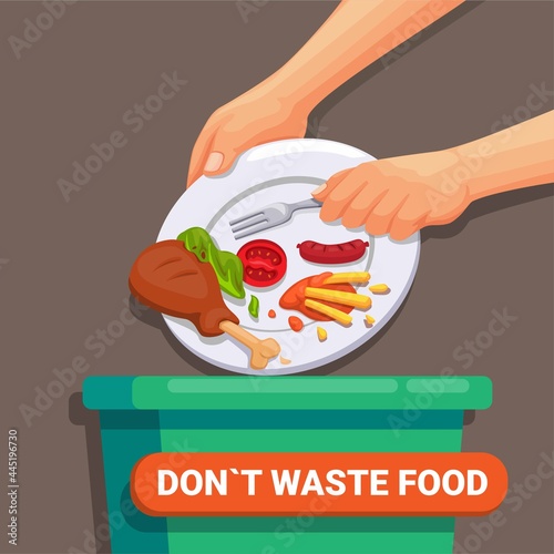 Don`t Waste Food, world food day and International Awareness Day on Food Loss and waste concept illustration vector