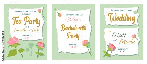 An invitation to a wedding, a summer tea party, a wedding. A postcard and an invitation. A card and an envelope. Holiday and celebration. Party and bachelorette party. Fun at dinner. A dinner party