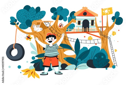 Amusement park for kid, child playing tree house