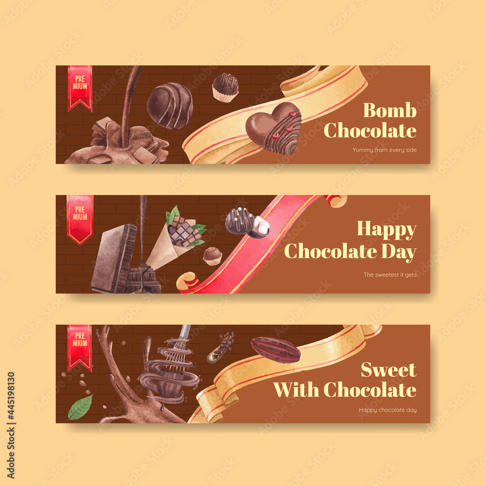Banner template with world chocolate day concept,watercolor style