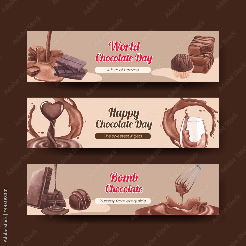 Banner template with world chocolate day concept,watercolor style