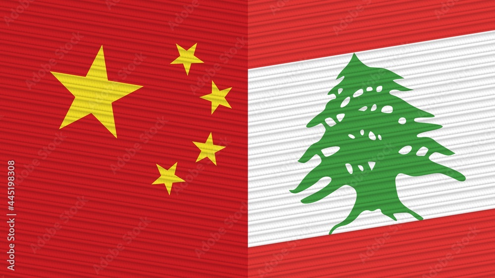 Lebanon and China Two Half Flags Together Fabric Texture Illustration Lebanon and China Two Half Flags Together Fabric Texture Illustration