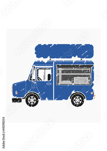 Editable Isolated Side View Mobile Food Truck with Sign Board Vector Illustration in Brush Strokes Style for Artwork Element of Vehicle or Food and Drink Business Related Design