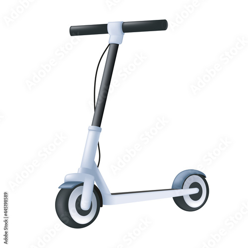 Electric kick scooter. Modern vehicle 3d icon. Cartoon vector illustration of an eco transport isolated on a white background